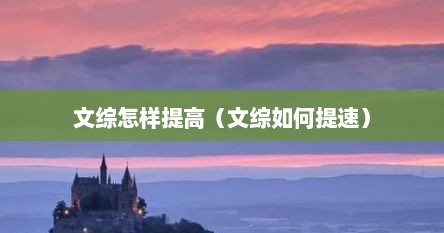 文综怎样提高（文综如何提速）