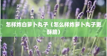 怎样炸白萝卜丸子（怎么样炸萝卜丸子更酥脆）
