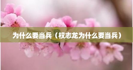 为什么要当兵（权志龙为什么要当兵）