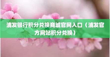 浦发银行积分兑换商城官网入口（浦发官方网站积分兑换）