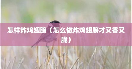 怎样炸鸡翅膀（怎么做炸鸡翅膀才又香又脆）