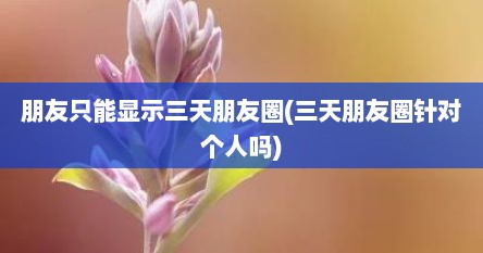 朋友只能显示三天朋友圈(三天朋友圈针对个人吗)