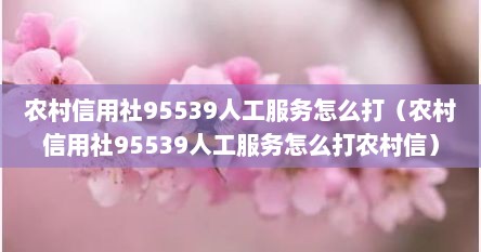 农村信用社95539人工服务怎么打（农村信用社95539人工服务怎么打农村信）