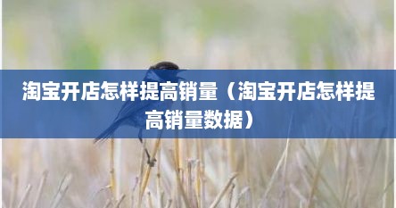 淘宝开店怎样提高销量（淘宝开店怎样提高销量数据）