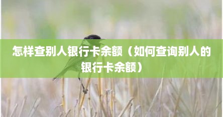 怎样查别人银行卡余额（如何查询别人的银行卡余额）