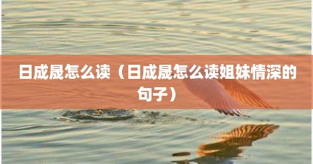 日成晟怎么读（日成晟怎么读姐妹情深的句子）