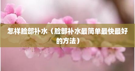怎样脸部补水（脸部补水最简单最快最好的方法）