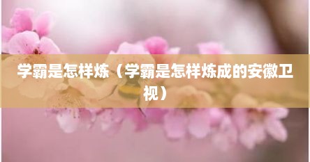 学霸是怎样炼（学霸是怎样炼成的安徽卫视）
