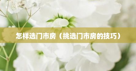 怎样选门市房（挑选门市房的技巧）