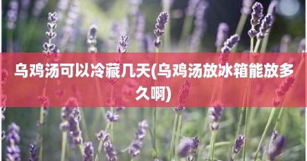 乌鸡汤可以冷藏几天(乌鸡汤放冰箱能放多久啊)
